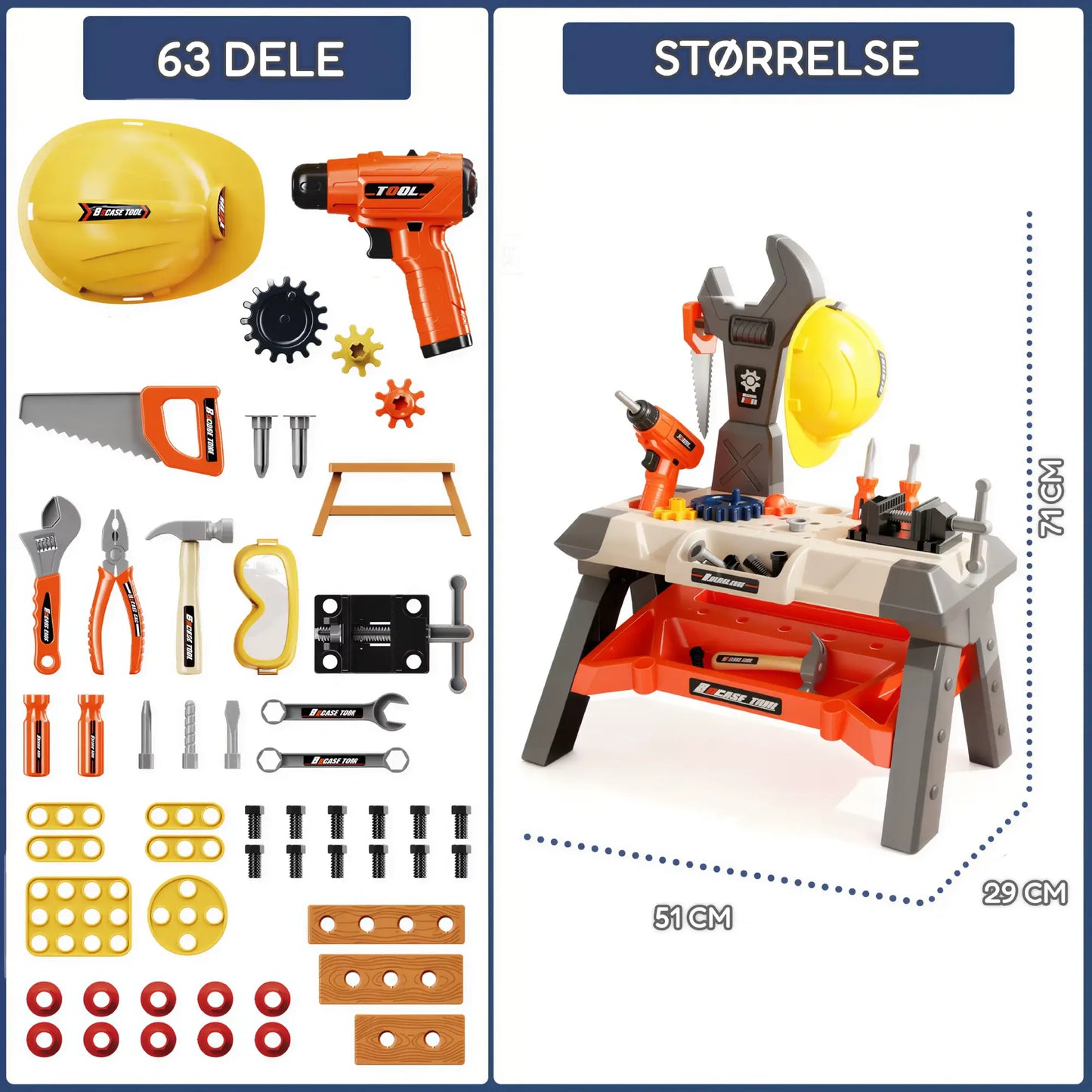 SuperBuilder Værktøjsbænk – 63 dele