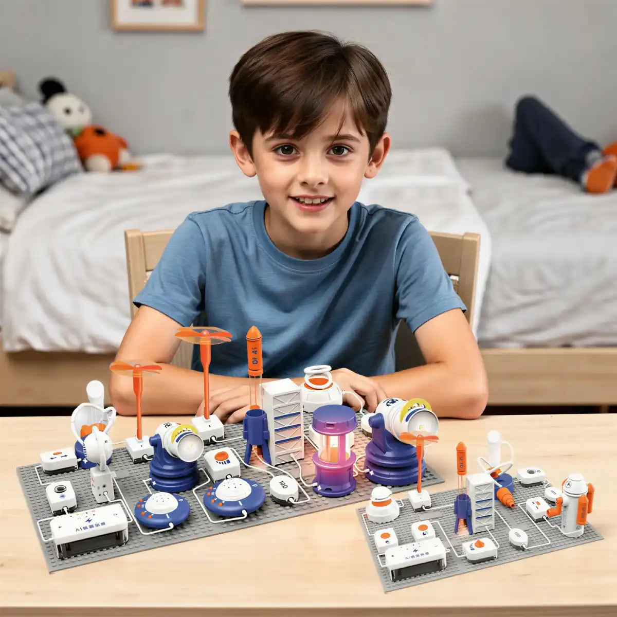 Barn laver eksperimenter med SuperGenial kredsløbssæt med op til 500 forskellige forsøg